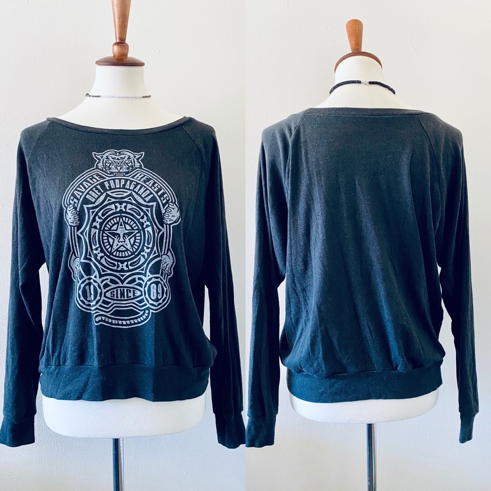 Obey Grey Savage Beasts Tiger Logo Loose Pullover